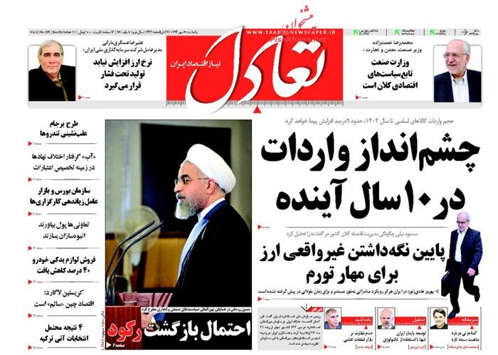 تعادل،يکشنبه ۱۹ مهر ۱۳۹۴